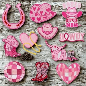 Pink Western Cowboy Theme Set Embroidered Cloth Stickers Iron On Sewing