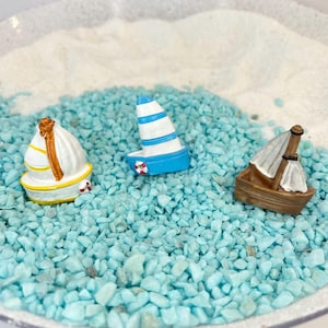 3 Mini Miniature Beach Fairy Garden Sailboats Boats Diorama