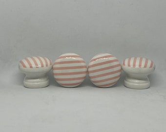 Pink Candy Stripe Wooden Drawer Knobs: 35mm Decoupaged Pulls (with fixings)