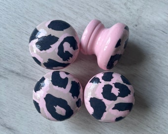 Pink Leopard Print Decoupaged Wooden Drawer Knobs: 35mm, with fixings