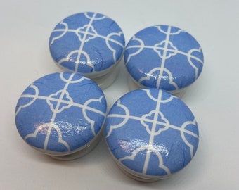 Blue Moroccan Style Decoupaged Wooden Drawer Knobs: 35mm, with fixings