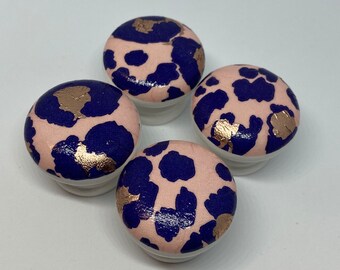 Leopard Print Wooden Drawer Knobs: Pink, Navy and Rose Gold Accents