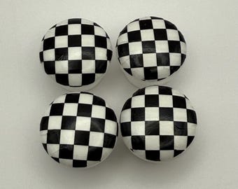 Black & White Checkerboard Drawer Knobs,  Decoupaged Wooden Pulls (35mm) with fixings