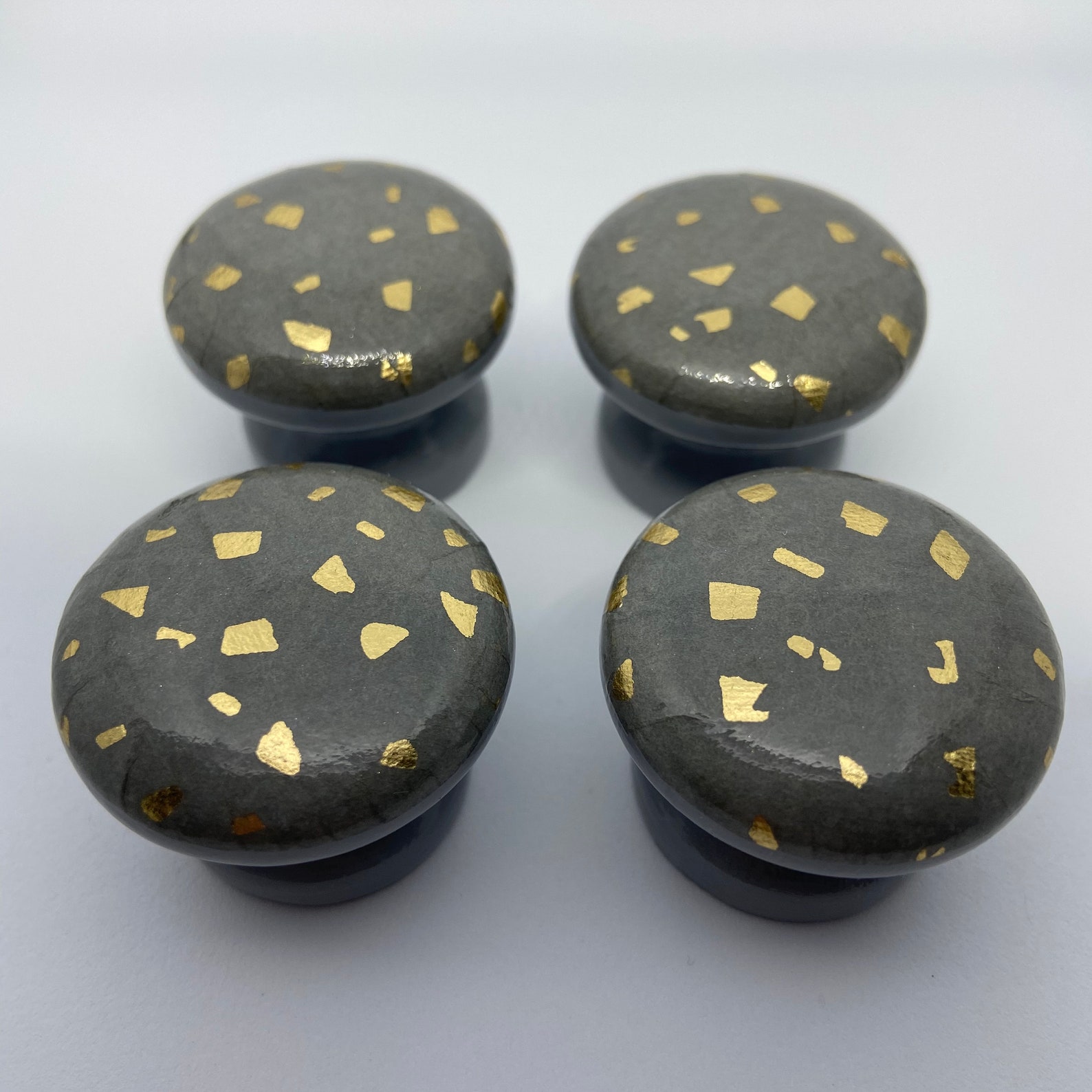 Grey and Gold Drawer Knobs Decoupage Drawer Pulls Drawer Etsy UK