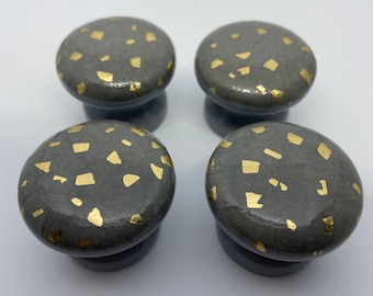 Grey and Gold Drawer Knobs, Decoupage Drawer Pulls, Drawer Handles, Cupboard Handles