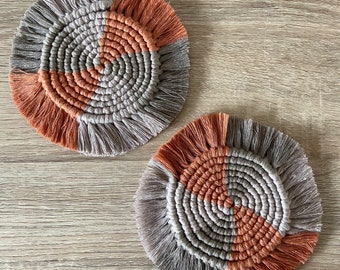 AUTUMN Handmade Macrame Coasters: Terracotta, Pearl and Coffee coloured Boho Decor