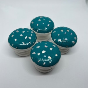 Teal with Holographic Silver Pattern Decoupage Wooden Drawer Knobs: 35mm, with fixings