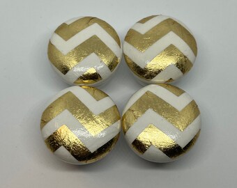 Gold Chevron Decoupage Drawer Knobs: 35mm Wooden Pulls, with fixings