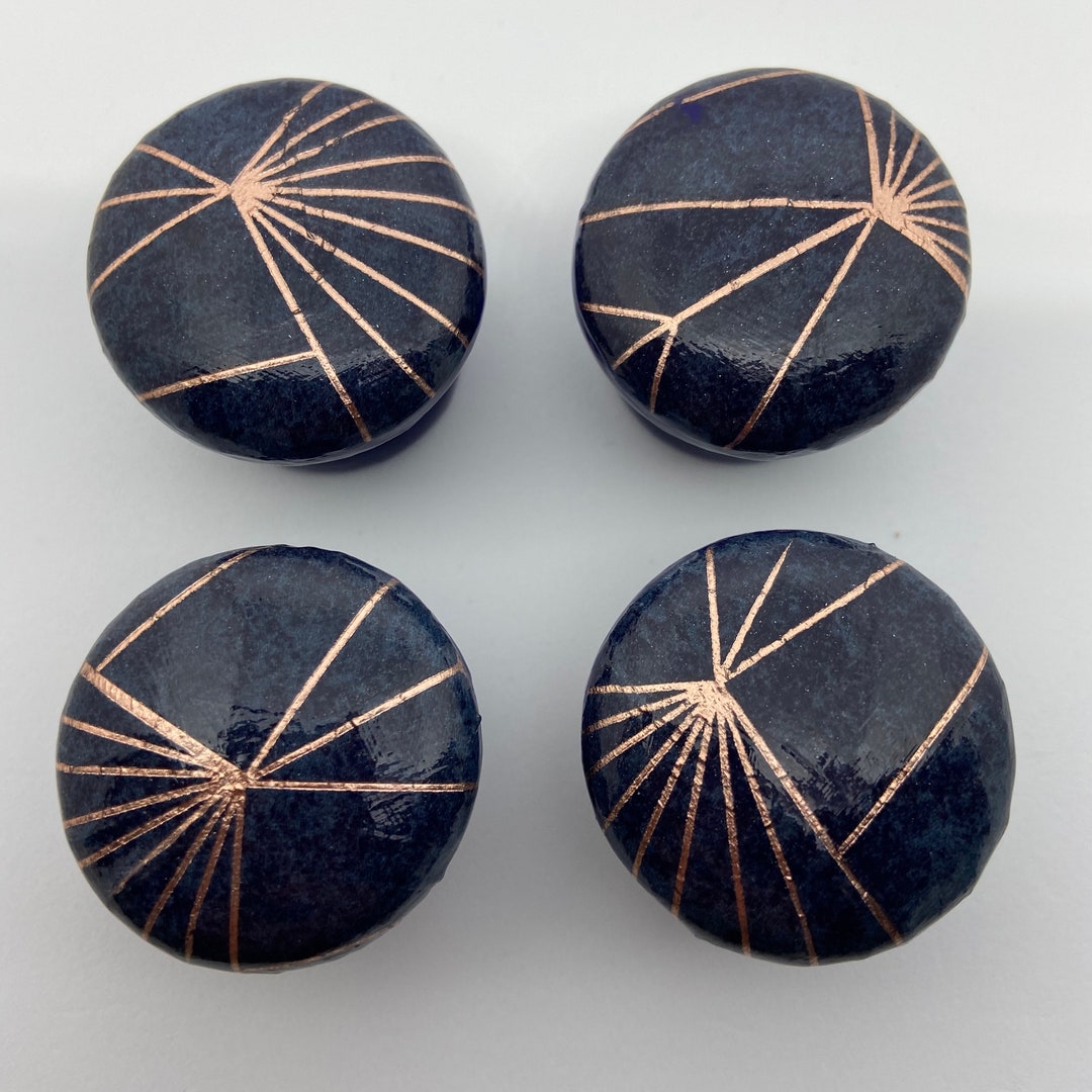 Navy and Rose Gold Drawer Knobs, Art Deco Style Decoupage Drawer Knobs