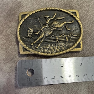 Rodeo Cowboy Belt Buckle Saddle Bronc Horse Rider Vintage