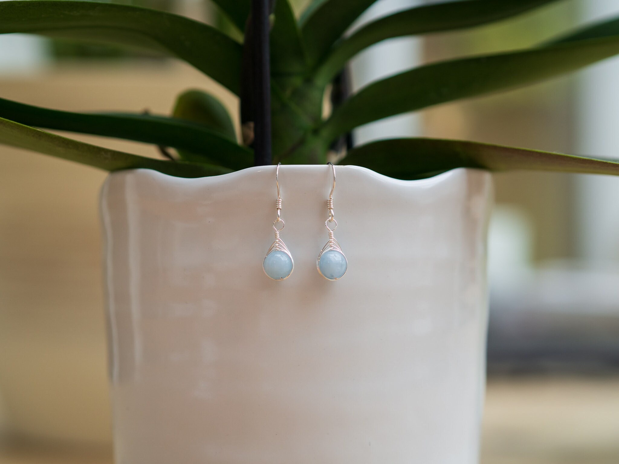 Lia Aquamarine (6mm) Fishtail Teardrop Earrings - Sterling Silver, Ma…
