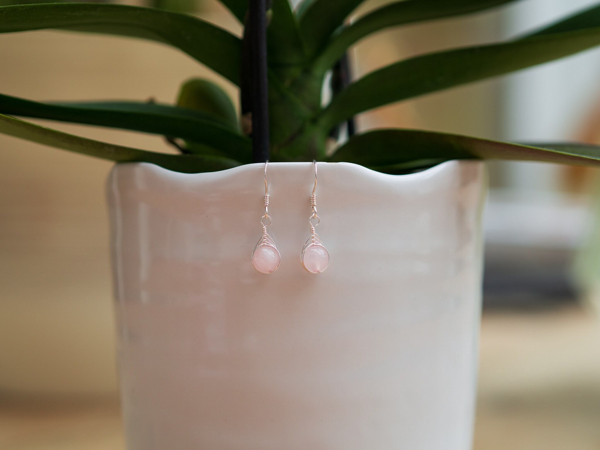 Lia Rose Quartz Fishtail Teardrop Earrings - Sterling Silver, April B…