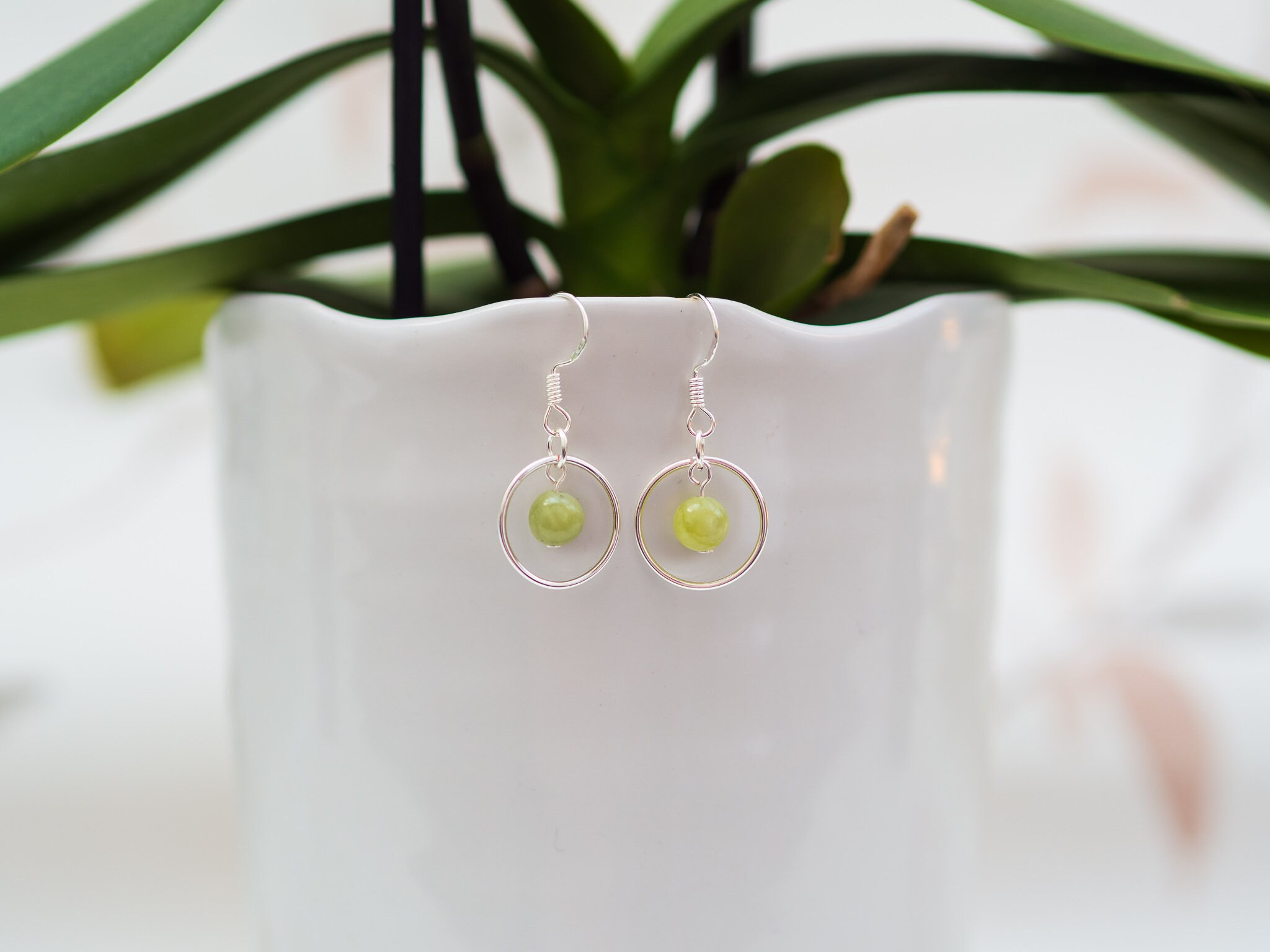 Josie Peridot Hoop Drop Earrings - Sterling Silver, August Birthstone