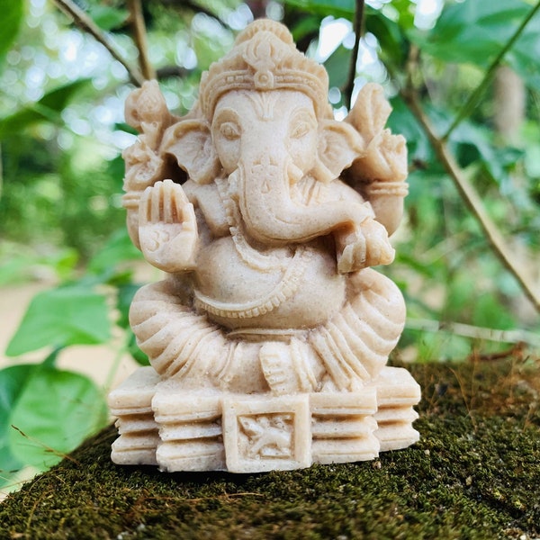 Light Brown Ganesha stone statue Lord Hindu God of Success Ganesh for altar Ganesha figurine for Devotees Elephant God sculpture Ganapathi