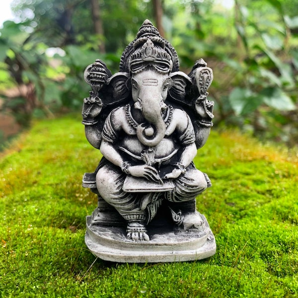 Small Ganesha stone statue Lord Hindu God of Success Mini Ganesh for altar meditation figurine Elephant God Sandstone sculpture Ganapati