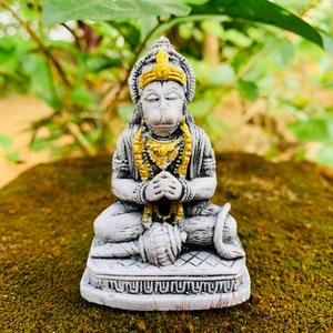 Small Lord Hanuman Statue Hanuman Stone Gold Monkey God Mini Hanuma Hindu Pooja Sculpture Hanumantha Meditation Idol Lord monkey Ram Bhakt