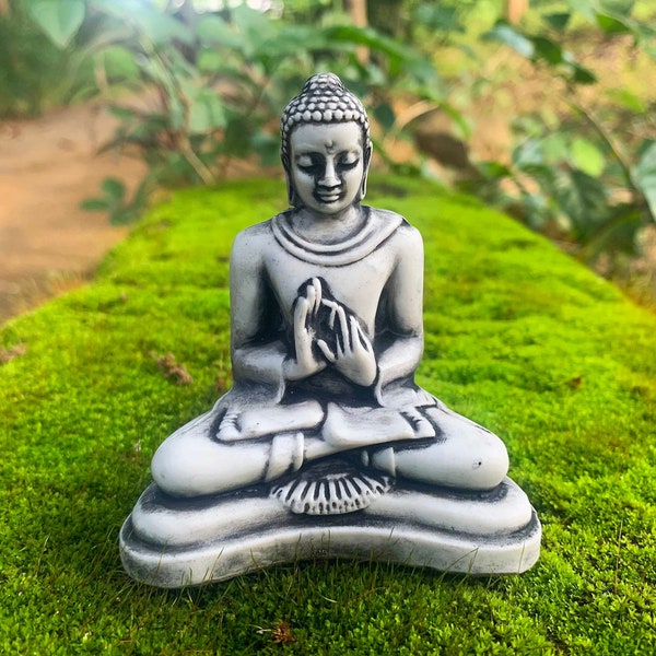 Small Buddha Stone Statue Meditating Buddha Sculpture Seated Peaceful Buddha figure Gotama medicine buddah Gift for Buddhist Religious murti