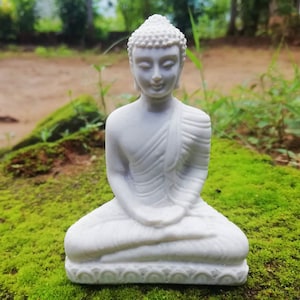 White Stone Small Buddha Statue Meditating Buddha Sculpture Seated Peaceful Buddha figure Gotama medicine buddah Gift for Buddhist Religious