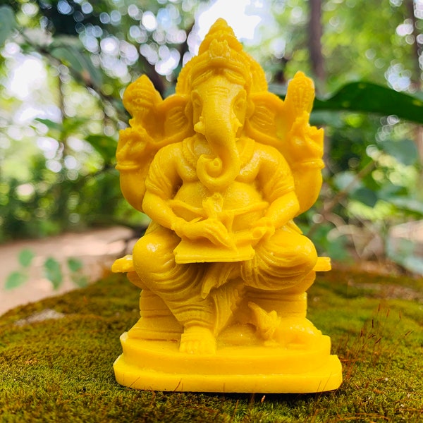 Yellow Ganesha stone statue Lord Hindu God of Success Ganesh for altar Ganesha figurine for Devotees Elephant God sculpture Ganapathi idol