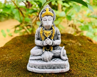 Small Lord Hanuman Statue Hanuman Stone Gold Monkey God Mini Hanuma Hindu Pooja Sculpture Hanumantha Meditation Idol Lord monkey Ram Bhakt