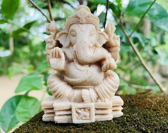 Light Brown Ganesha stone statue Lord Hindu God of Success Ganesh for altar Ganesha figurine for Devotees Elephant God sculpture Ganapathi