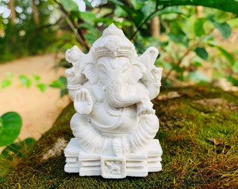 GANESHA White Stone Statue White Ganesha small Statue Lord Ganesh Meditation Sculpture Lord Hindu Elephant God of Success Ganesh figurine