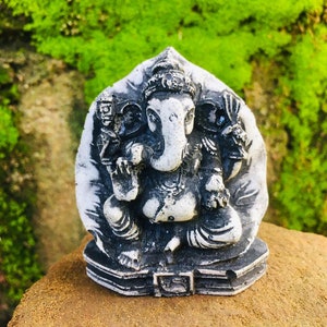 Ganesha stone statue Lord Hindu God of Success Ganesh for altar Ganesha Trunk Up figurine for Devotees Elephant God sculpture Ganapathi idol