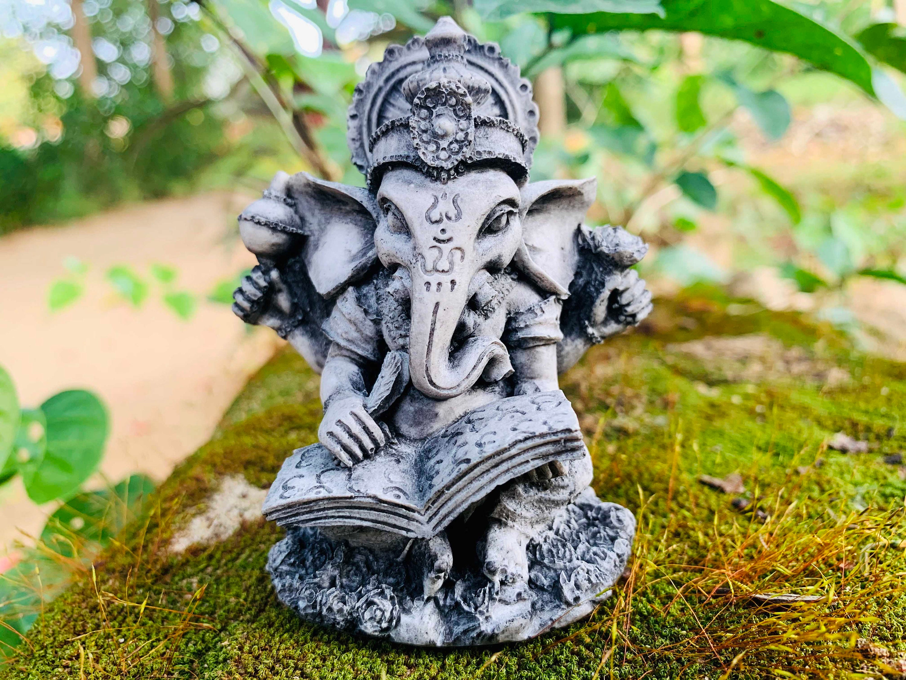 Ganesha stone statue Lord Hindu God of Success Ganesh for altar Ganesha Trunk Up figurine for Devotees Elephant God sculpture Ganapathi idol