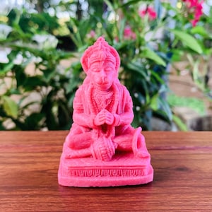 Pequena estátua rosa do Senhor HANUMAN figura de Hanumanth Hanumantha Macaco Deus Sentado Hanuman Senhor macaco Hindu Macaco Ídolo Ram Bhakt figura de Hanuman