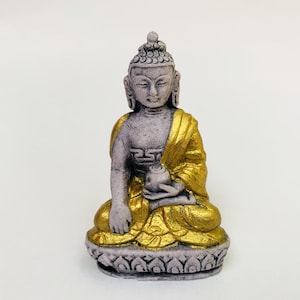 Lord Buddha Statue Meditating Gold Zen Buddha Small Stone idol Seated Meditation figure Buddhist Mindfulness Tabletop Car dashboard Decor