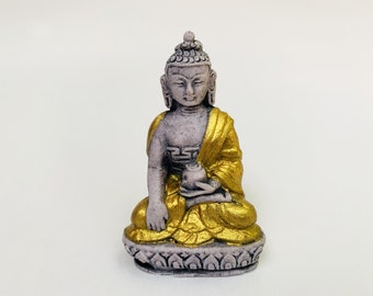 Lord Buddha Statue Meditating Gold Zen Buddha Small Stone idol Seated Meditation figure Buddhist Mindfulness Tabletop Car dashboard Decor