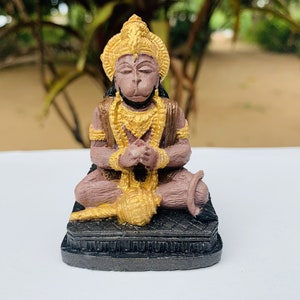 Pequeno Senhor Hanuman Estátua Hanuman Pedra Pintada Macaco Deus Hanuma Hindu Pooja Escultura Hanumantha Meditação Ídolo Senhor macaco Ram Bhakt