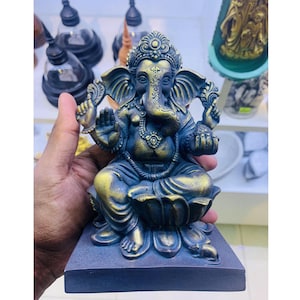 Black Golden Ganesha statue Lord Hindu God of Success Large gold Ganesh buddha meditation figurine Elephant God sculpture Ganapati Diwali