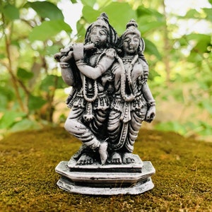 Radha Krishna Small Statue Couple Hindu God of Lovers Anniversary Gift Mandir Temple Gifts Romantic Radha Krishna Mini Stone Finish Murti