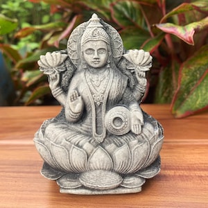 Lakshmi Stone statue Goddess Lakshmi Lakshmi ji Idol - The Hindu Goddess of Wealth figure Altar Hindu Goddess of Abundance Lotus Sculpture