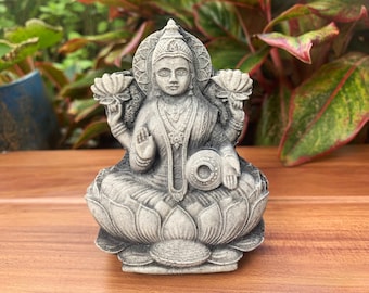 Lakshmi Stone statue Goddess Lakshmi Lakshmi ji Idol - The Hindu Goddess of Wealth figure Altar Hindu Goddess of Abundance Lotus Sculpture