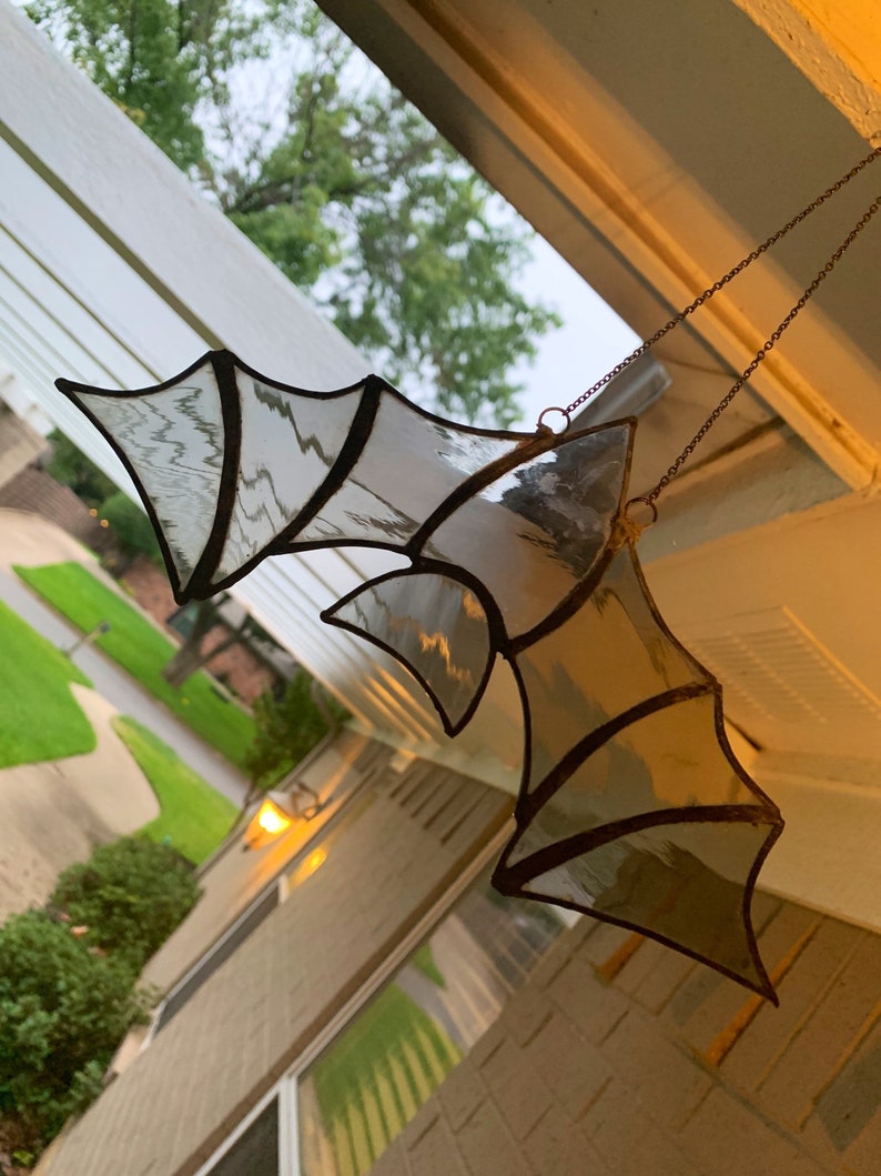Gray Stained Glass Bat Suncatcher; Gothic Decor, Home Decor, Unique Gifts, Garden Decor, Steampunk, Witchy, Wiccan, Christmas gifts 