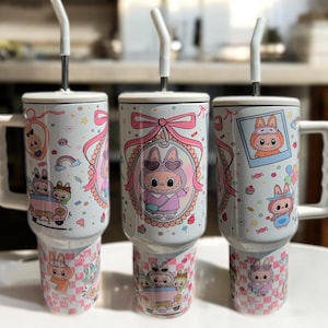 LABUBU 40oz Tumbler with Handle & Straw | Cute Stainless Steel Travel Cup | Double Wall Insulated Mug | Kawaii Cartoon Water Bottle | Gifts