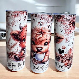 Bicchiere da caffè Highland Cow / Bicchiere in acciaio inossidabile da 20 once / Regalo di mucca carino / Tazza per amanti del caffè / Bicchiere con estetica da fattoria
