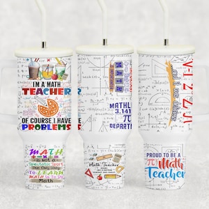 Math Teacher Tumbler: 40oz Insulated Stainless Steel Cup with Handle