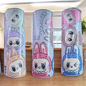 Labubu Cute Monster Bunny Tumbler – 20oz Stainless Steel Double Wall Insulated Cup | Kawaii Pastel Travel Mug with Lid & Straw