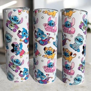 20oz Stitch Dressed as Disney Characters Tumbler • Cute Cartoon Stainless Steel Cup • Personalized Tumbler Gift • Lilo and Stitch Fan Cup