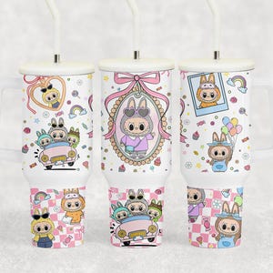 LABUBU 40oz Tumbler with Handle & Straw | Cute Stainless Steel Travel Cup | Double Wall Insulated Mug | Kawaii Cartoon Water Bottle | Gifts