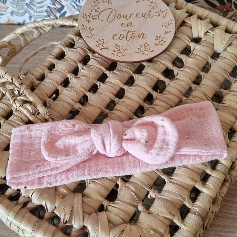 Baby headband Tie headbands Adjustable headbands Double gauze headbands Girl headbands Bow headbands Personalized headbands Rose poudré