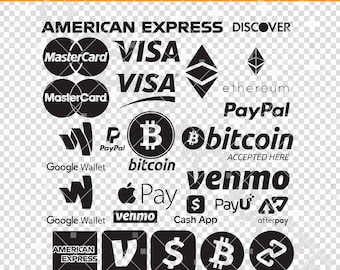 Pay Money Logos Visa Paypal AMEX Venmo Bitcoin Cash App - EPs SVG PNG Cricut Glowforge Vinyl Screenprint Stencil Silhouette Clipart