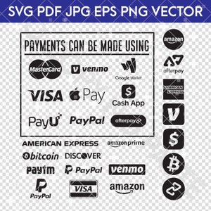 Logo's slepen en neerzetten - maak je eigen betalingsbord - Venmo Visa American Express - SVG EPS PNG cricut glowforge graveren