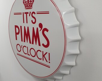 40cm Pimms O Clock Vintage Retro Wall Display Sign Metal Bottle Top Chic Cool 