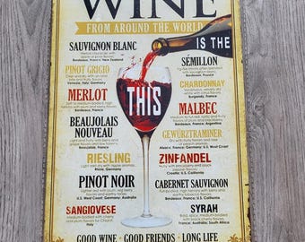 Wine From Around The World Sign 30cm x 20cm Retro Vintage Wall Art Bar Man Cave Sign