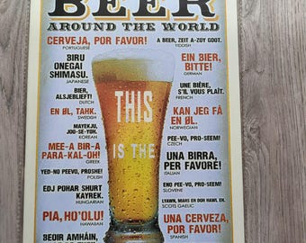 Beer Around The World Sign 30cm x 20cm Retro Vintage Wall Art Bar Man Cave Sign