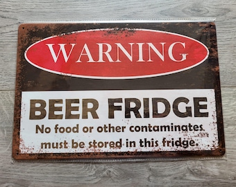 Beer Fridge Sign 30cm x 20cm Retro Vintage Wall Art Bar Man Cave Sign